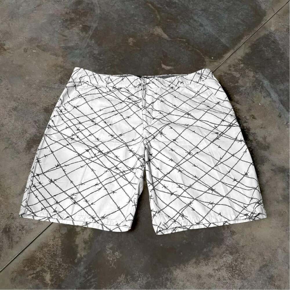 Baggy Y2K 2000’s Grunge OP Barbed Wire All Over Print Shorts White Goth Punk Rav